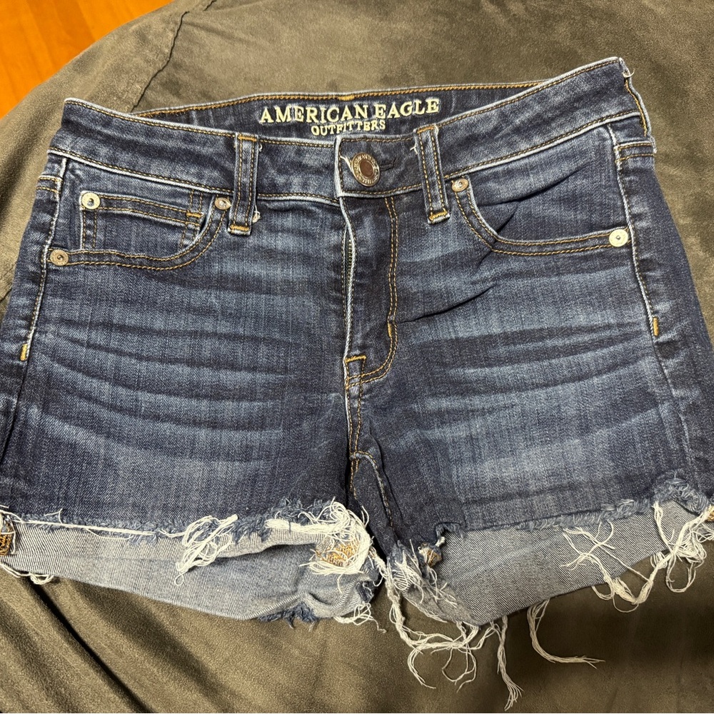 American Eagle Outfitters Blue Jean Shorts Distressed Cut-Off